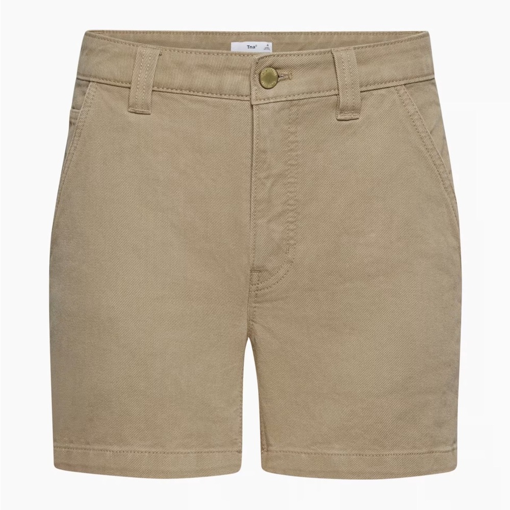Aritzia TNA Greenwich 5" Short Mid-Rise 100% Cotton Color Fluent Taupe Size 2